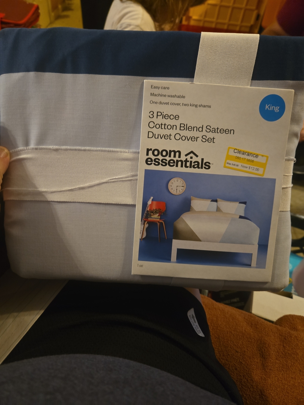 Room Essentials Blue and White Stripe Cotton-Blend Duvet Cover #403